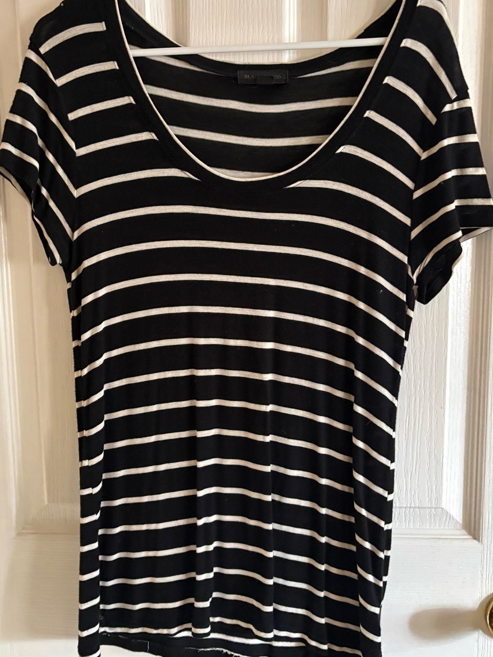 Women's Black and White Striped Scoop Neck Tee